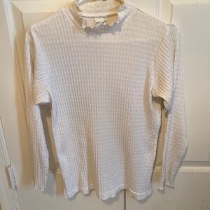 White Long Sleeve Ruffle Neck Blouse